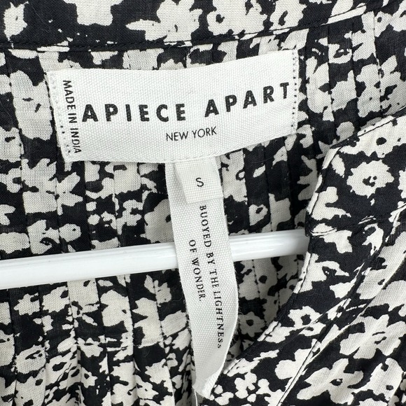 Apiece Apart Yerba Floral Pintuck Blouse S Organic Cotton Black White Minimalist - Picture 4 of 13